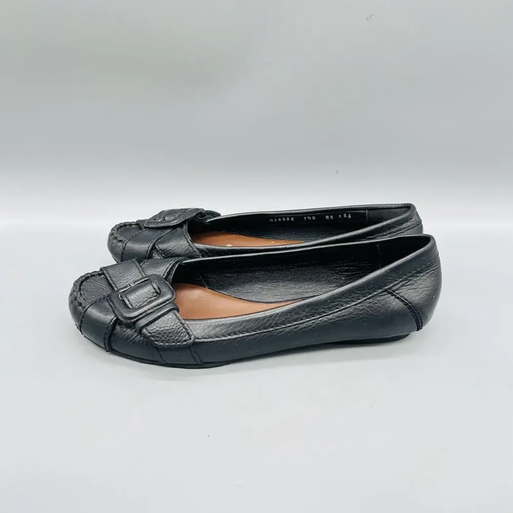 Cole Haan Shoes Womens 7.5 Black Leather Moccasin Flats Buckle Slip On Comfort
